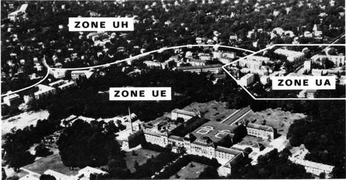 Zones UA, UE, UH autour de l'hopital